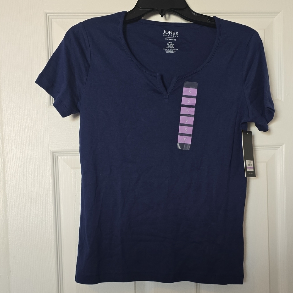 Jones New York Blue Fitted Short Sleeve T-Shirt
